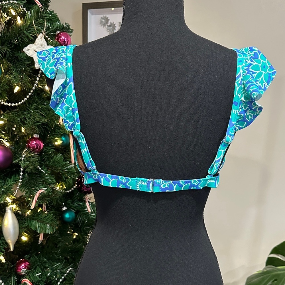 *J. CREW* Blue x Green Floral Ruffle Bikini Top NWT Size Large - Picture 8 of 11